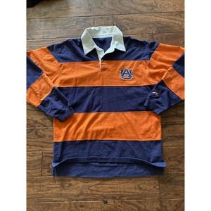 Vintage Auburn Tigers Orange Blue Stripe Rugby Polo Shirt L Pro Player